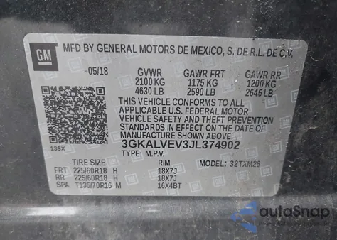 2018 GMC Terrain Slt из США, поврежденный, VIN 3GKALVEV3JL374902